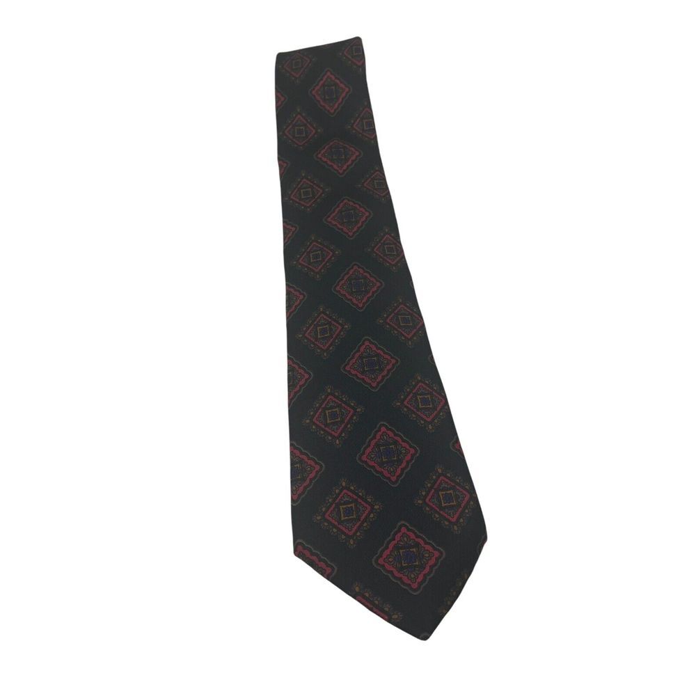 Vintage Harve Benard Black & Red Geometric England‎ Imported 100% Silk Neck Tie